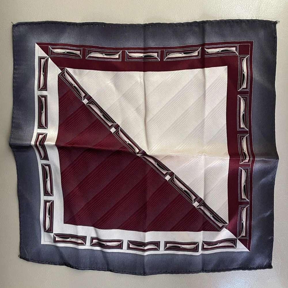 Vintage Geometric Print Silk Pocket Square Handkerchief..